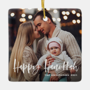 Happy Hanukkah Brush Lettering Multi Photo Keramisch Ornament