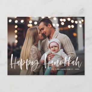 Happy Hanukkah Brush Lettering Overlay Foto Feestdagenkaart