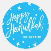 Happy Hanukkah Brush Script Custom Name Ronde Sticker (Voorkant)