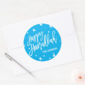 Happy Hanukkah Brush Script Custom Name Ronde Sticker (Envelop)