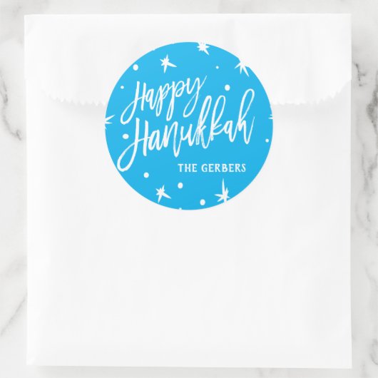 Happy Hanukkah Brush Script Custom Name Ronde Sticker (Tas)