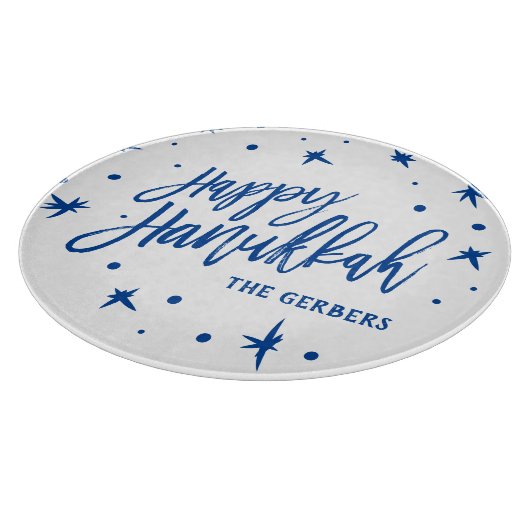 Happy Hanukkah Brush Script Custom Name Snijplank (Hoek)