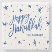 Happy Hanukkah Brush Script Custom Name Stenen Onderzetter (Voorkant)