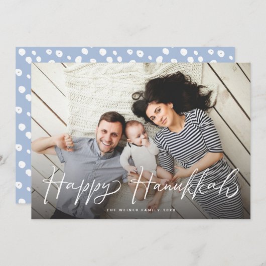 Happy Hanukkah Brush Script Modern foto Feestdagenkaart (Voorkant / Achterkant)