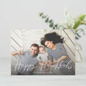 Happy Hanukkah Brush Script Modern foto Feestdagenkaart (Staand voorkant)