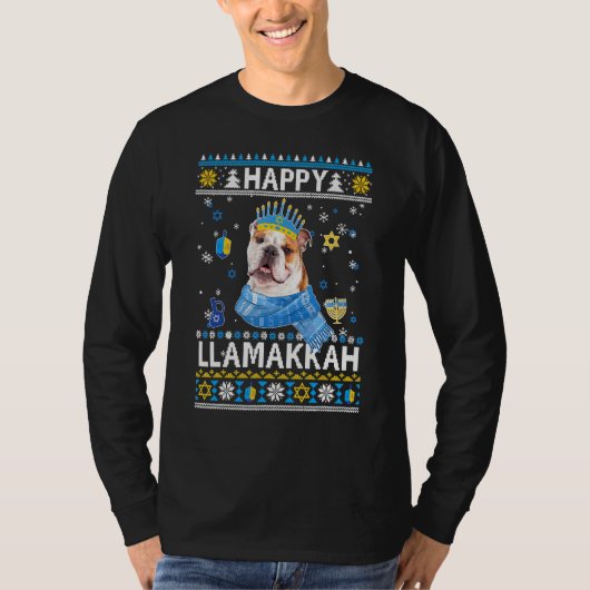 Happy Hanukkah Bulldog Ugly Sweater kerstpaj T-shirt (Voorkant)