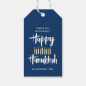 Happy Hanukkah Candles Blue aangepaste feestdagen Cadeaulabel (Voorkant)
