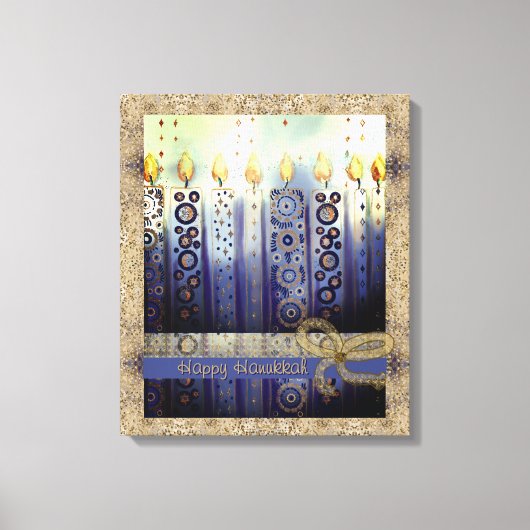 Happy Hanukkah Candles Blue Canvas Afdruk (Voorkant)