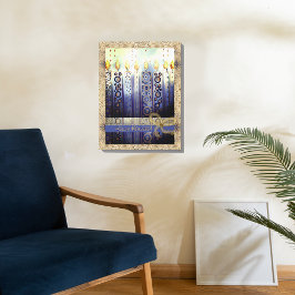 Happy Hanukkah Candles Blue Canvas Afdruk