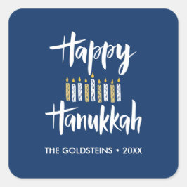 Happy Hanukkah Candles blue yellow vakantie Vierkante Sticker