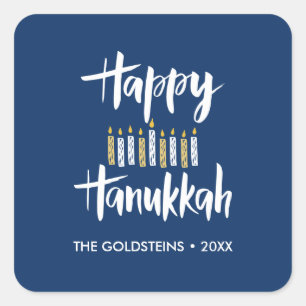 Happy Hanukkah Candles blue yellow vakantie Vierkante Sticker