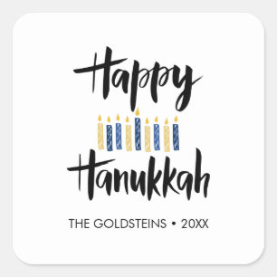 Happy Hanukkah Candles blue yellow vakantie Vierkante Sticker