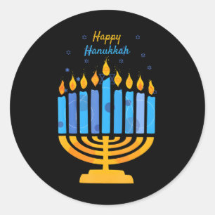 Happy Hanukkah Candles Menorah Jewish Hanukkah Ronde Sticker
