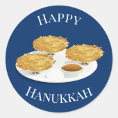 Happy Hanukkah Cartoon Latkes Apple Sauce Ronde Sticker (Voorkant)