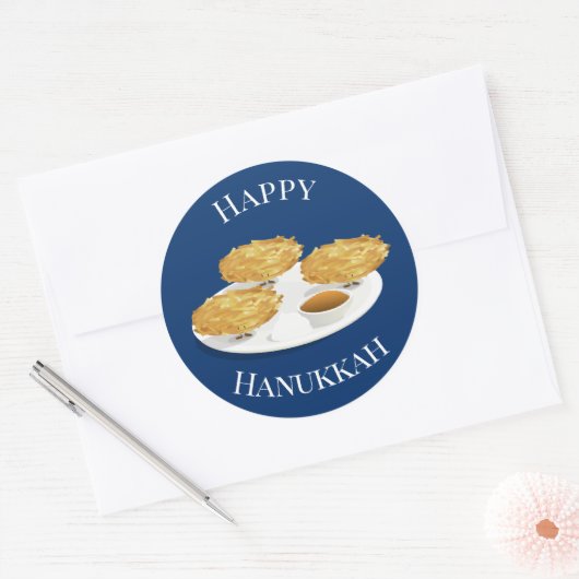 Happy Hanukkah Cartoon Latkes Apple Sauce Ronde Sticker (Envelop)