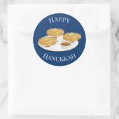 Happy Hanukkah Cartoon Latkes Apple Sauce Ronde Sticker (Tas)