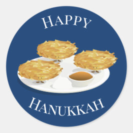 Happy Hanukkah Cartoon Latkes Apple Sauce Ronde Sticker