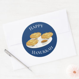 Happy Hanukkah Cartoon Latkes Apple Sauce Ronde Sticker