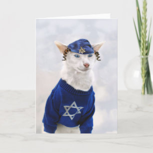 Happy Hanukkah Cat met Payot en Yarmulke Feestdagen Kaart