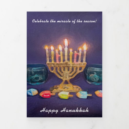 Happy Hanukkah Celebrate Mirakel of Season Drieluik Wenskaart (Cover)