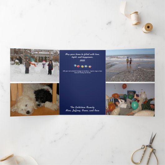 Happy Hanukkah Celebrate Mirakel of Season Drieluik Wenskaart (Binnen)