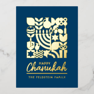 Happy Hanukkah Chanukah Gold Foil Joodse Greeting Folie Feestdagen Briefkaart
