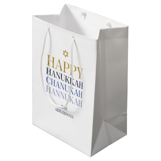 Happy Hanukkah Chanukah Holiday Gift Bag Medium Cadeauzakje (Voorkant Gekanteld)