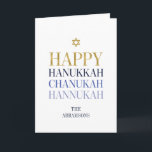Happy Hanukkah Chanukah Holiday Greeting Card Feestdagen Kaart<br><div class="desc">Faux-gesimuleerde goudfolie vormen een onderdeel van dit ontwerp. Pas de aangepaste tekst hierboven aan. U kunt extra coördinerende punten in ons "Happy Hanukkah Chanukah" collectie vinden.</div>