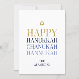 Happy Hanukkah Chanukah Holiday Kaart Gold Foil