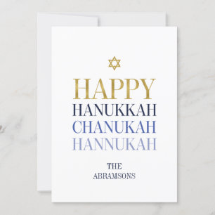 Happy Hanukkah Chanukah Holiday Kaart Gold Foil
