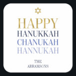 Happy Hanukkah Chanukah Holiday Sticker<br><div class="desc">Faux-gesimuleerde goudfolie vormen een onderdeel van dit ontwerp. Pas de aangepaste tekst hierboven aan. U kunt extra coördinerende punten in ons "Happy Hanukkah Chanukah" collectie vinden.</div>