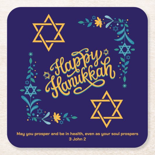 HAPPY HANUKKAH Chanukah Kartonnen Onderzetters (Voorkant)