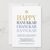 Happy Hanukkah Chanukah Party Invitation Kaart (Voorkant)