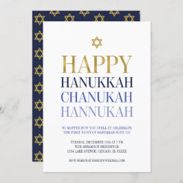 Happy Hanukkah Chanukah Party Invitation Kaart
