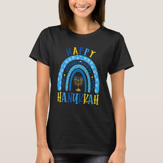 Happy Hanukkah Chanukah Rainbow Menorah Jewish Hol T-shirt (Voorkant)