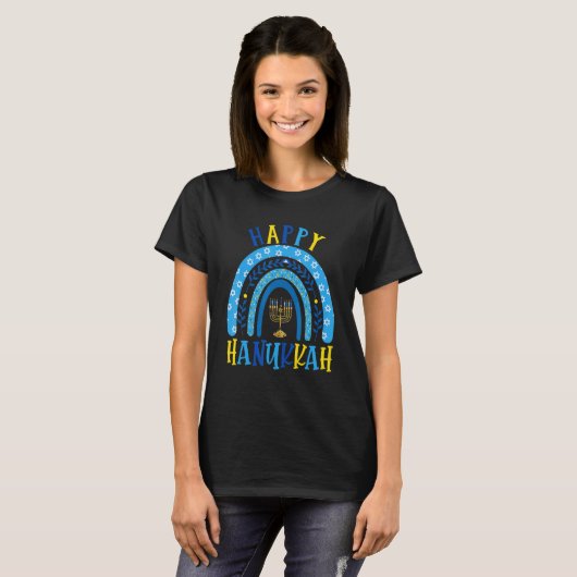 Happy Hanukkah Chanukah Rainbow Menorah Jewish Hol T-shirt (Voorkant volledig)