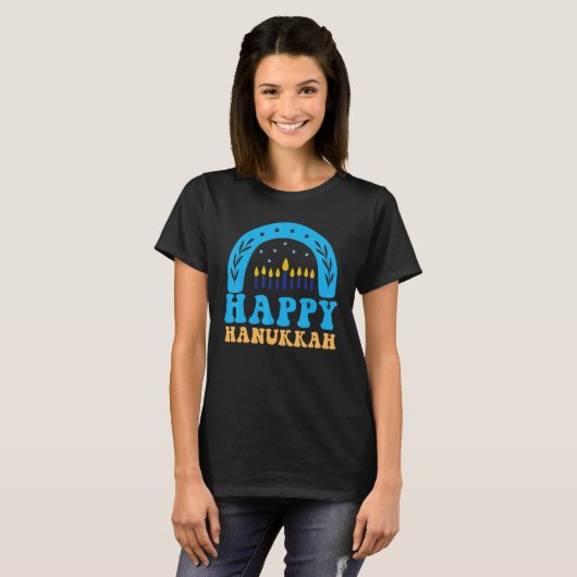 Happy Hanukkah Chanukah Rainbow Menorah Jewish Hol T-shirt (Voorkant volledig)