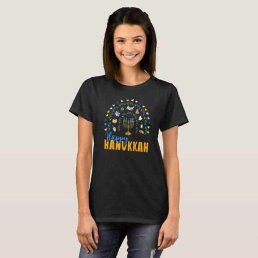Happy Hanukkah Chanukah Rainbow Menorah Jewish Hol T-shirt (Voorkant volledig)