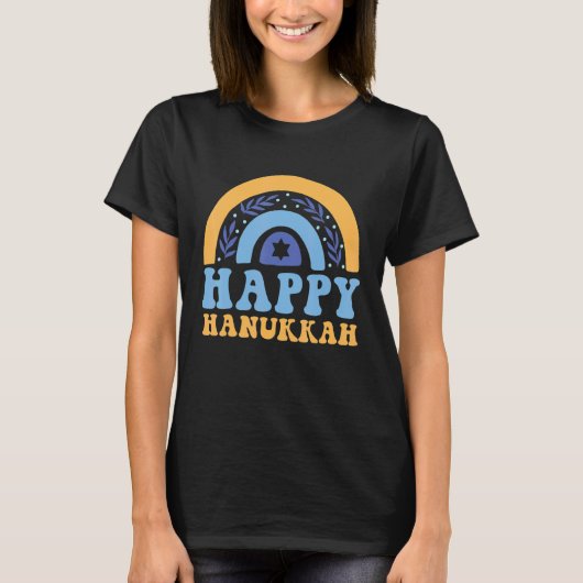 Happy Hanukkah Chanukah Rainbow Menorah Jewish Hol T-shirt (Voorkant)
