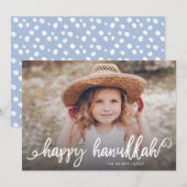 Happy Hanukkah Chic Script Typografie Foto Feestdagenkaart (Voorkant / Achterkant)