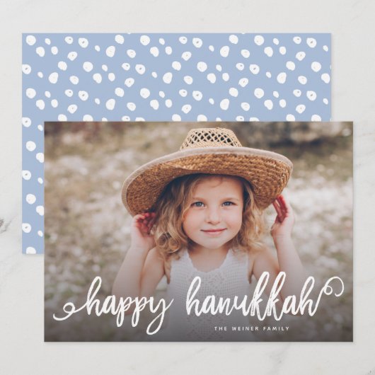 Happy Hanukkah Chic Script Typografie Foto Feestdagenkaart (Voorkant / Achterkant)