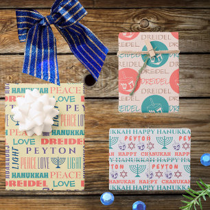 Happy Hanukkah  Childs Name Typografie Inpakpapier Vel