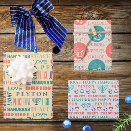 Happy Hanukkah  Childs Name Typografie Inpakpapier Vel