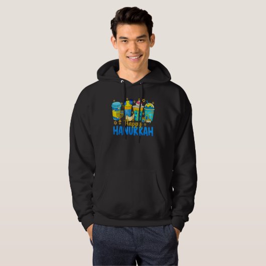 Happy Hanukkah Coffee Latte  Menorah Jewish Chanuk Hoodie (Voorkant volledig)