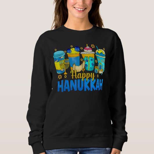 Happy Hanukkah Coffee Latte Menorah Jewish Chanuk Trui (Voorkant)