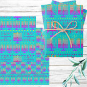 Happy Hanukkah Colorful Menorah Turquoise Pattern Inpakpapier Vel
