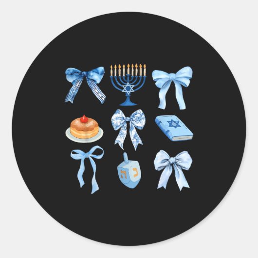 Happy Hanukkah Coquette Bow Chanukah Jewish Women  Ronde Sticker (Voorkant)