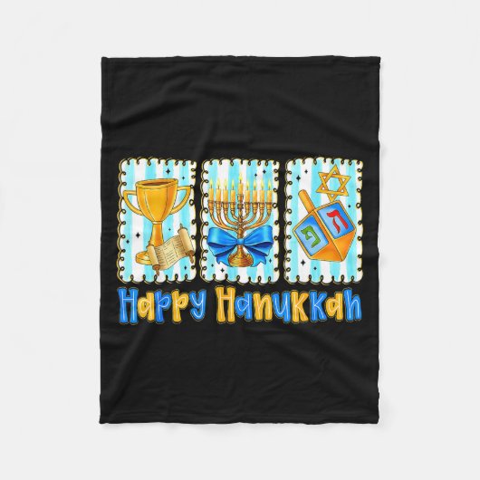 Happy Hanukkah Coquette Menorah Dreidel Chanukah G Fleece Deken (Voorkant)