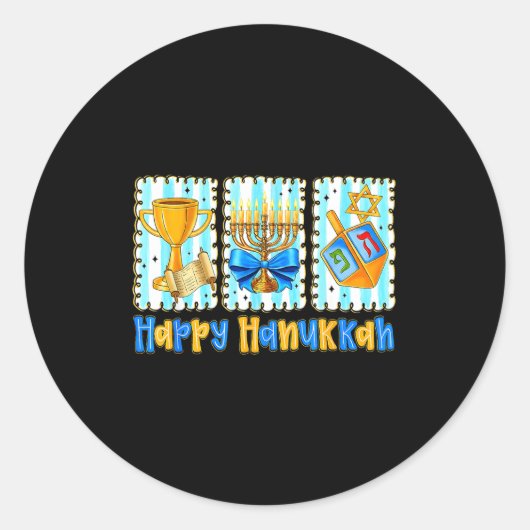Happy Hanukkah Coquette Menorah Dreidel Chanukah G Ronde Sticker (Voorkant)