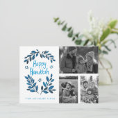 Happy Hanukkah CUSTOM 3 FOTO'S Grid Holiday Kaart (Staand voorkant)